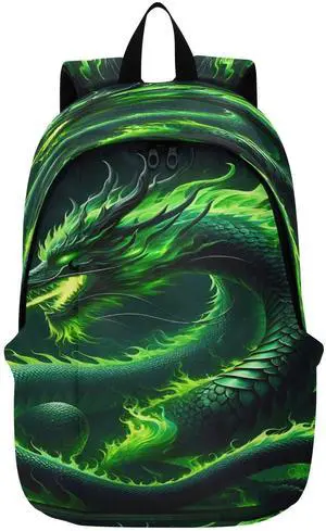 Green Fire Dragon Travel Backpack for Women Men Laptop Backpack College Bookbag Large Capacity Computer Backpacks for Work Travel