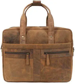 Elizo Real Leather Messenger Bag for Men & Women, Satchel Bag with Padded Shoulder Strap, Mens Briefcase for Work, School & Travel, 16" Leather Laptop Bag with Compartments, Holders & Pockets (Saddle)