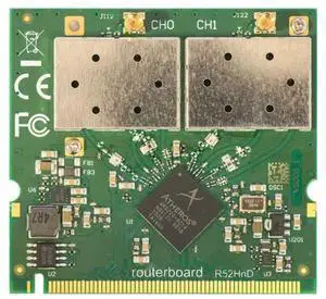 Mikrotik R52HnD MiniPCI Wireless Card 2.4 or 5GHz 400mW 802.11a/b/g/n 2XMMCX Improved ESD Protection
