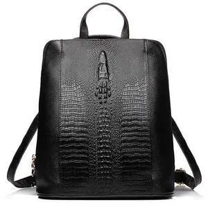 zency 100% Genuine Leather Knapsack Ladies Alligator Pattern Women Backpack For Work Laptop (black)