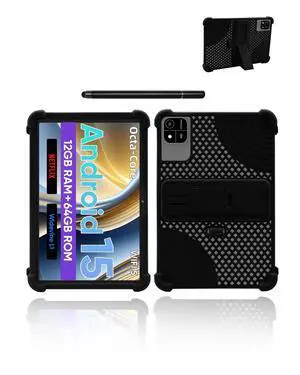 Case for aiprotablet A30T Android 10 inch Tablet,Soft Silicone Adjustable Stand Cover Lightweight Kids Friendly,Hollow Design Facilitates Heat Dissipation,with Capacitive PenBlack.