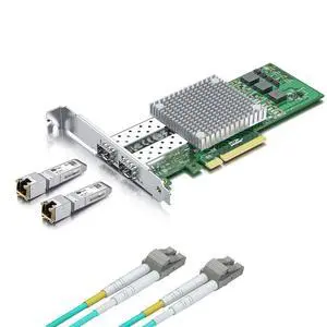 2 Pack 10Gbase-T Modules with 10Gb SFP+ PCI-E NIC and 2M OM3 LC to LC Fiber Patch Cable, 10G MultiMode SFP+ RJ45 Fiber Transceiver, Broadcom BCM57810S Network Card, Dual SFP+ Ports, PCI Express X8