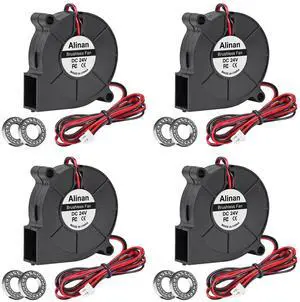 Alinan 4pcs 5015 50mm x 15mm 24V Dual Ball Brushless Blower Fan 2Pin DC Cooling Exhaust Fan for Radiator DIY Air Exhaust Vent Cooling
