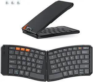 MEETION Ergonomic Foldable Bluetooth Keyboard, Split Compact Portable Keyboard for Business Travel, Ultra-Thin Folding Rechargeable Wireless Keyboards for iOS Android Windows Mac Tablet PC Smartphone
