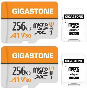 GIGASTONE 256GB Micro SD Card 2-Pack, A1 V30 4K Video Recording, Surveillance, Security Camera, Action Camera, Drone, 100MB/s MicoSDXC Memory Card UHS-I Class 10