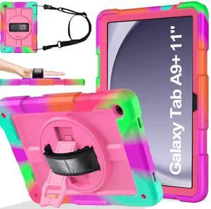 BMOUO CASE for Samsung Galaxy Tab A9+ Plus Case 11" 2023 (SM-X210/X216/X218), Shockproof Galaxy Tab A9 Plus Case with Rotating Stand and Hand/Shoulder Strap, Magenta