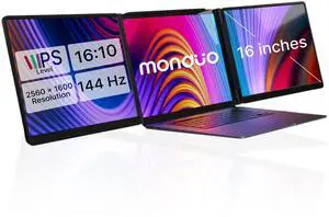 monduo 16" Pro Triple Laptop Screen Extender, Dual 16" 2k Portable Monitors, 144Hz, 100% DCI-P3, Compatible with 16" MacBook Pro M1, M2, M3, M4 & Windows Laptops, for Gaming, Creators, & Professional