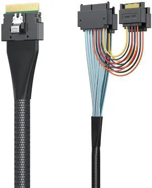 10Gtek SlimSAS SFF-8654 8i to Dual U.2 SFF-8639 Adapter Cable with 15Pin SATA Power, PCIe 4.0 x8 NVMe SSD Cable for Servers/Workstations, 85Ohm AWG30 Twinax, Silver Plated, 1m/3.3ft