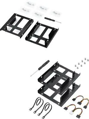 ELUTENG Double-Deck HDD SSD Mounting Bracket 2Pack 2.5" to 3.5" Hard Drive Adapter with 2 Pack Double-Deck SSD Mounting Bracket SSD Adapter 2.5" to 3.5" Hard Drive with SATA Cable and Power Splitter C