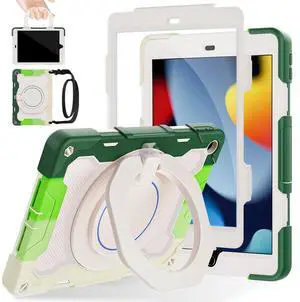 ROISKIN for iPad 10.2 Case 9th 8th 7th Generation with Screen Protector [15ft Drop Protection], 360 Rotating Kickstand Shoulder Strap Hand Grip Pencil Holder Kids Case for iPad 10.2 inch Case