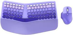 Ergonomic Wireless Keyboard and Mouse, Mechanical Gaming Set with Wrist Rest & OTG & Brush Ideal for Windows PC, Home, Office and College Purple