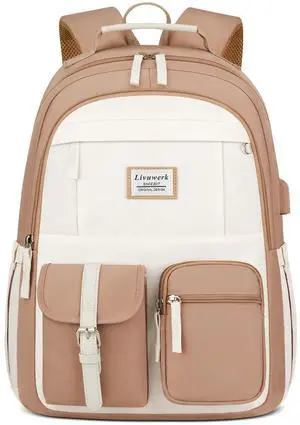 School Backpack BookBag for Teen Girl: 17.3 Inch Cute Laptop Backpacks for Middle High School Casual College Back Packs with USB Charging Port Aesthetic Daypack Travel Book Bag for Kids Students Women