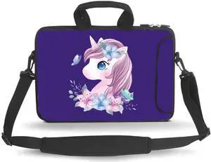 14 15 15.4 15.6 inch Messenger Bag Carrying Case Sleeve with Handle Accessory Pocket Fits 14 to 15-Inch Laptops/Notebook/Ebooks/Kids Tablet/Pad(Purple Unicorn)