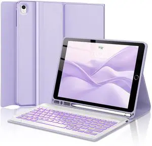 Keyboard Case for iPad 9th/8th/7th Generation 10.2 Inch, 7 Color Backlit Wireless Detachable Keyboard, Slim Folio Stand Cover with Pencil Holder for iPad Pro 10.5"/iPad Air 3rd Gen, Auto Sleep/Wake