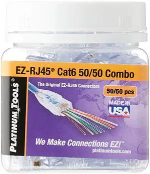 Platinum 202016J EZ-RJ45 Cat 6 Connector and Strain Relief Combo Kit, 50-Pieces