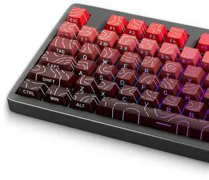 133 Aesthetic PBT Keycaps, Modern Topographic Red-to-Black Gradient Keycaps for Mechanical Keyboard - RGB Backlit, Ergonomic, No Tear & Never Fades (Doubleshot, MX, 100%,75%,65%,60% Fit All, Cherry)