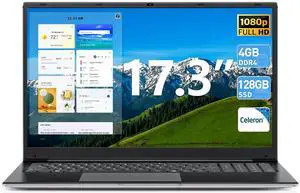 Naclud 17.3 Inch Laptop Computer, Windows 11 Laptops with Celeron I3 Processor, 4GB DDR3 128GB SSD, 60800mWh Battery, FHD IPS Display, Type-C, 5G WiFi, BT4.2, HDMI, Numpad