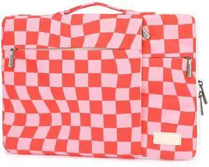 SANFAN 360° Protective 3 Pockets Laptop Sleeve Case Bag with Handle for MacBook Air 15 inch,MacBook Pro 16 inch and 15.6 inch Screen Laptop (Grid)