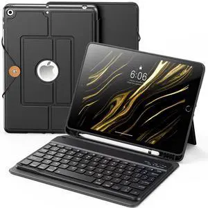 INFILAND for iPad 9th Generation Case with Keyboard 10.2 Inch iPad 9th/8th/7th Gen, Folio Cover with Pencil Holder, Slim Protective Detachable Keyboard Case for Apple iPadBlack