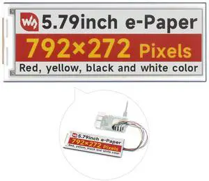 Waveshare 5.79inch E-Paper Display Module, Compatible with Raspberry Pi 5/4B/3B/Zero/Zero W/Zero 2W/Pico/Pico W/Pico WH, 792x272, E-Ink Display, Red/Yellow/Black/White, SPI Interface