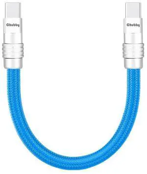 ChubbyCable Short USB C Cable 240W Fast Charging Nylon Braided Charger Cord for Power Bank, Phones, Tablets, Blue, Type-C to C, 1.64FT