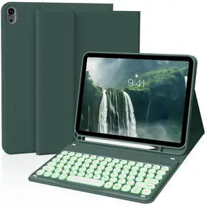 JKSML for iPad 11/10th Generation Case with Keyboard 11-inch A16 2025 10th Gen 10.9 Inch 2022 Wireless Detachable Folio Backlit Keyboard Cover Thin & Light with Pencil Holder (Dark Green)