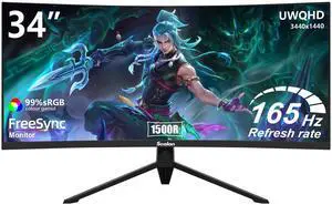 Sealan 34 Inch Curved Gaming Monitor 165Hz,3440x1440 21:9 UWQHD, 1ms(MPRT),1500R, PIP/PBP,HDR400, 99% sRGB,300nits, FreeSync, HDMI2.0(TMDS) x2,DP1.4 x2, Eye Care, VESA(100 * 100mm) Sealan 34 Inch Curved Gaming Monitor 165Hz,3440x1440 21:9 UWQHD, 1ms(MPRT),1500R, PIP/PBP,HDR400, 99% sRGB,300nits, FreeSync, HDMI2.0(TMDS) x2,DP1.4 x2, Eye Care, VESA(100 * 100mm)