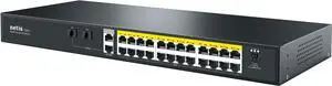 Netis P124GH Uplink POE Switch; 24x 10/100M POE Ports (Data/Power), 1x 10/100/1000M RJ45 Ports (Data), 1x 1000M Uplink SFP Slot (Data), and 1x Combo 100/1000Mbps SFP Slot (Data); Steel Case