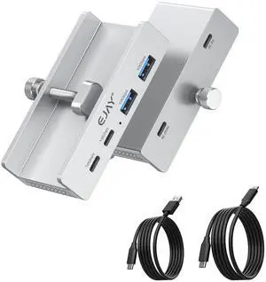 EJAY 4Ports 10Gbps USB-C HUB USB3.2 Clamp USB HUB Splitter,Mountable USB-C Adapter with Data & Power Cable for iMac 2021 and later-10Gbps(JK-2A2C-SV)