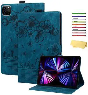 UUcovers for iPad Air 11 inch Case M3 2025/M2 2024, iPad Air 5th/4th Gen 10.9" 2022/2020 & iPad Pro 11 inch Case 4th/3rd/2nd/1st Gen with Stand/Pencil Holder [Auto Sleep/Wake], Cherry Blossom Blue Cat