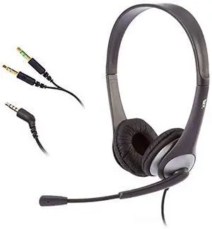 Cyber Acoustics Stereo Headset, 3.5mm Stereo & Y-Adapter for Separate Headphone & Mic Connection, K12 School Classroom and Education (AC-204) (4 Pack)