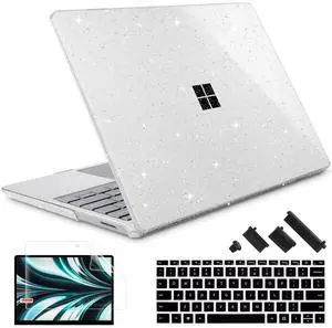 May Chen Compatible with Microsoft Surface Laptop Go 3/2/1 12.4 Inch Case, Plastic Hard Shell with Screen Protector + Keyboard Cover, Clear Glitter