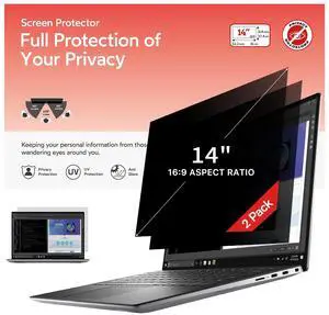 bersem 2 Pack 14 inch Laptop Privacy Screen for 16:9 Ratio Computer Monitor, Anti-Glare, Blue Light Filter, Removable, UV-Blocking