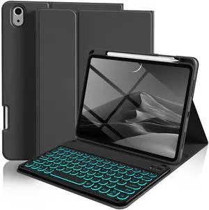 kenke for iPad 11/10th Gen Case with Keyboard 11/10.9 inch 2025 A16/2022, Detachable Wireless Upgrade 1 Step BT Connection with Right Side Pencil Holder, Backlit Black Circular Keycaps (Black