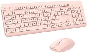 Wireless Keyboard and Mouse Combo, Full Size Silent Ergonomic Keyboard and Mouse, Long Battery Life, Optical Mouse, 2.4G Lag-Free Cordless Mice Keyboard for Computer, Mac, Laptop, PC, Windows(Pink)