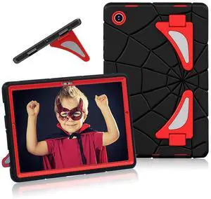 DreamerX for Samsung Galaxy Tab A8 10.5 Case for Kids Children Boys Cute, Heavy Duty Shockproof Rugged Silicone Kawaii Cartoon Military Grade Drop Protection Cover with Multi Stand Angles, Black Red
