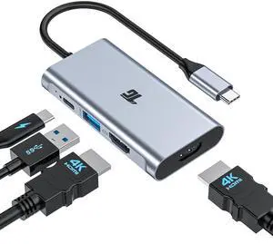 Tiergrade USB C to HDMI Adapter, 4-in-1Type C to Dual HDMI Adapter, Thunderbolt 3 Adapter with 2 HDMI Ports, 100W Power Delivery, USB 3.0 Port for MacBook Pro/Air, Pixelbook, XPS, Galaxy, and More