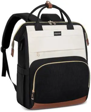 MOSISO Laptop Backpack for Women, 15.6 inch Laptop Bag with USB Charging Port&Front Corduroy Pocket, Carry on Computer Bookbag Travel Backpack Casual Daypack for Office College Work Business, Black