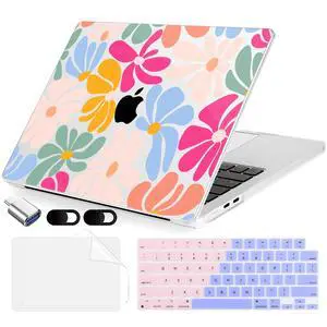 MecBevia Compatible with MacBook Air 13.6 inch Case, M4 A3240/M3 A3113/M2 A2681 (Released 2025 to 2022), Hard Shell, Keyboard Cover, Screen Protector, Webcam Cover & Type-C Adapter, ColorfulFlowers
