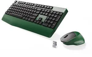 MPTOG Ergonomic Keyboard and Mouse Combo with Wrist Rest, BK Chipset, Full-Size Colorful Office Keyboard and Mouse, Power Button, USB Receiver for PC Laptop(Dark-Green Black)
