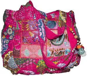 Pink Embroidered Boho Hippie Women Fashion Shoulder Bag Large Roomy Comfortable Tote Market Laptop