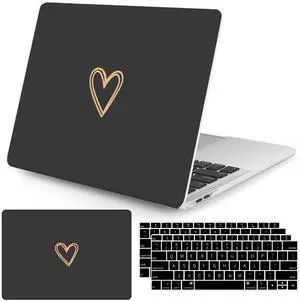 Seorsok Compatible with MacBook Air 13 Inch Case 2020 2019 2018 Release A1932 A2179 M1 A2337 Touch ID, Gold&Cute Heart Pattern Plastic Hard Shell Case with Keyboard Cover,Black