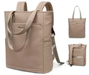 GOLF QUALITY Convertible Laptop Backpack for Women Men Carry on Tote Backpack Teacher Bookbag for College Work Nurse Travel Leisure,16 Inch,Champagne Brown