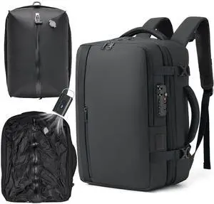 Fanwoli Vacuum Travel Backpack, Carry On Luggage with TSA Lock & Anti Theft Zipper, Expandable Airback with Compression Pump, Waterproof Laptop Bag Ideal for Flight & Business,Black