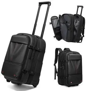 Fiordcase Vacuum Rolling Backpack with Vacuum System, Pump and Charging Port, Carry On Luggage with Vacuum Seal Bag, Wheels, TSA Lock, Travel Suitcase with Vacuum Compression Bag for 17" Laptop