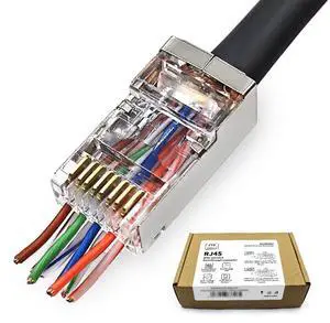 XANHAM 100 Pack Cat 6 Pass Through Shielded RJ45 Connector Modular Crimp Network Plug for 23AWG Cat6, Cat5, Cat5e SFTP and FTP Solid or Stranded Ethernet Cable