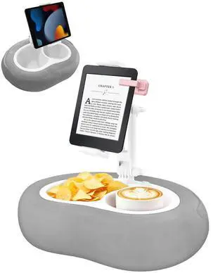 Tablet Pillow Stand, Compatible with 4.7"-12.9" Kindle, iPad, Phone/Tablet, Google, 360° Rotating Phone Holder for Bed, Detachable Bowl, Reading and Relaxation on Bed, Gray, Small (Velvet Pillow)