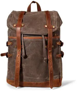 Chinsyi Waxed Canvas Leather Hiking Travel Waterproof Backpack for College Weekend Travel Fit 15in laptops (Army Green)