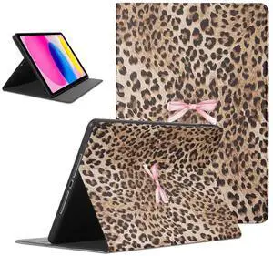 Aoldimu Cute Leopard Print Bow Tablet Case for iPad mini 7 A17 Pro 2024,Kawaii Cases for Kids Girls,Cool Protective Tablet Cover Flip PU Leather Stand Funda