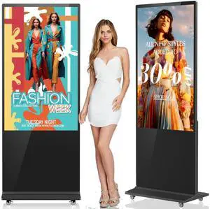 55 Inch Digital Signage Kiosk, 4K LCD Floor Standing Digital Signage Player, 500 Nits High Brightness Commercial Totem Monitor with HDMI Support Interactive Advertising Kiosk Player